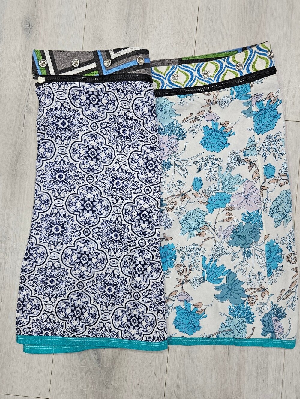 Zand Amsterdam Reversible Wrap Skirt Cotton Adjustable Blue Mandala Aqua Floral